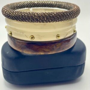 Stacked Bangle Bracelet Set - Cream, Tortoiseshell & Bronze. 7 1/2 to 8 1/4 in